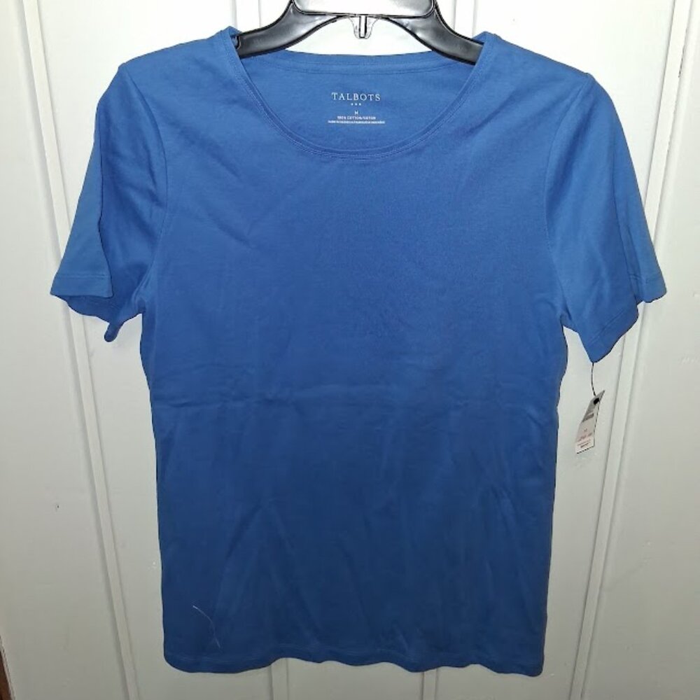 Talbots Cotton Short Sleeve Round Neck Blue Tee NWT Sz M